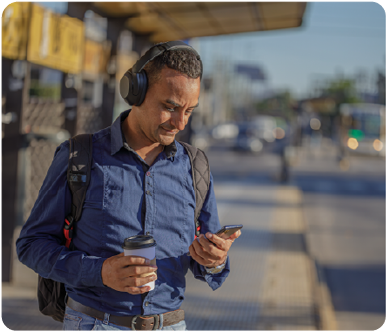 Constituent safely and securely managing property tax payments on the go from a bus stop.