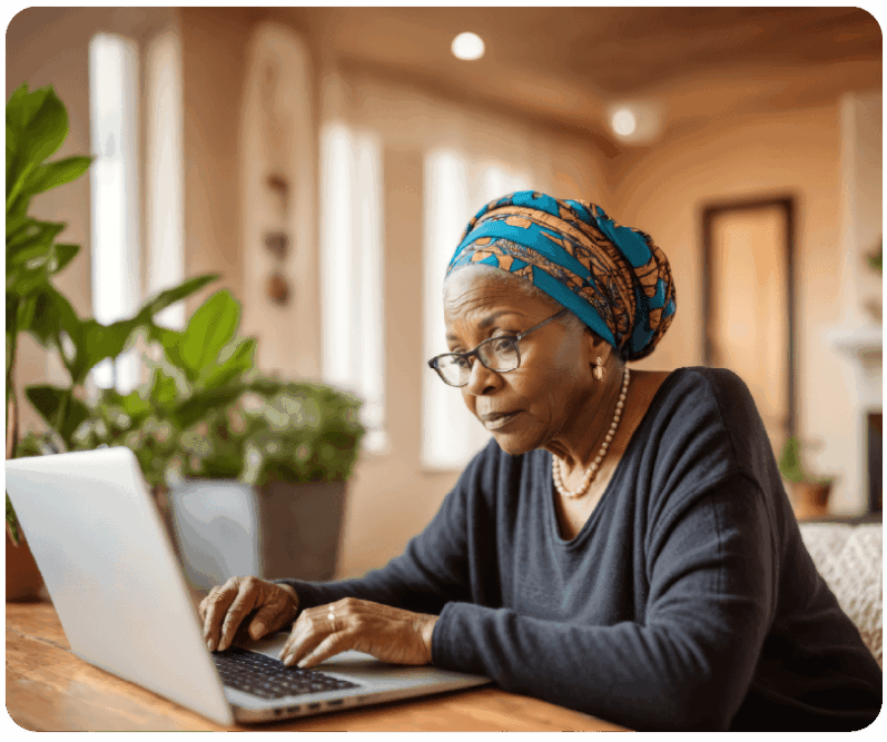 Constituent using a laptop at home to view and pay property tax online.